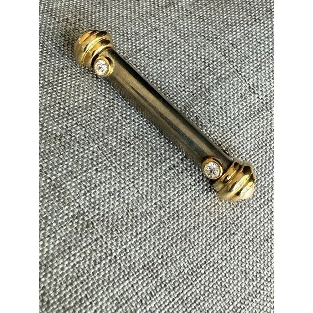 Jesera Bar Pin Brooch Vintage Silver Gold Tone Faux Pearl Crystal Classic 90s
